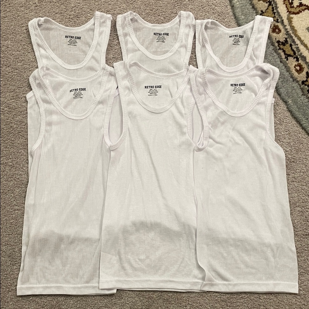 6 Boys white Tank Tops, size 10/12